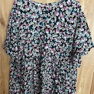 TERRA & SKY FLORAL BLOUSE TOP FLARED SLEEVES 2X